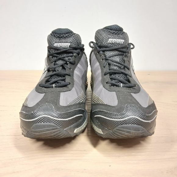 Skechers Black Gray Shape Ups SRR Kinetic Wedge Lace Up Fitness Sneakers #1595 - Picture 4 of 13